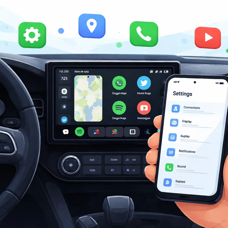 Android Auto dashboard and phone settings ready for first-time setup