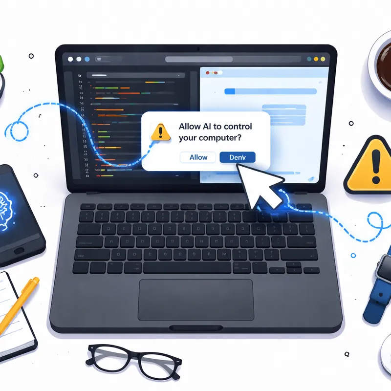 Desktop AI app shown with coding tools, browser access, and computer control permissions