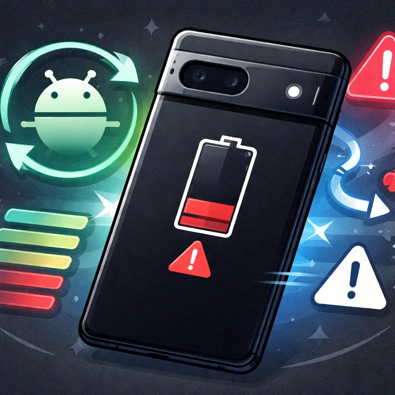 Pixel-style phone showing low battery after an Android update