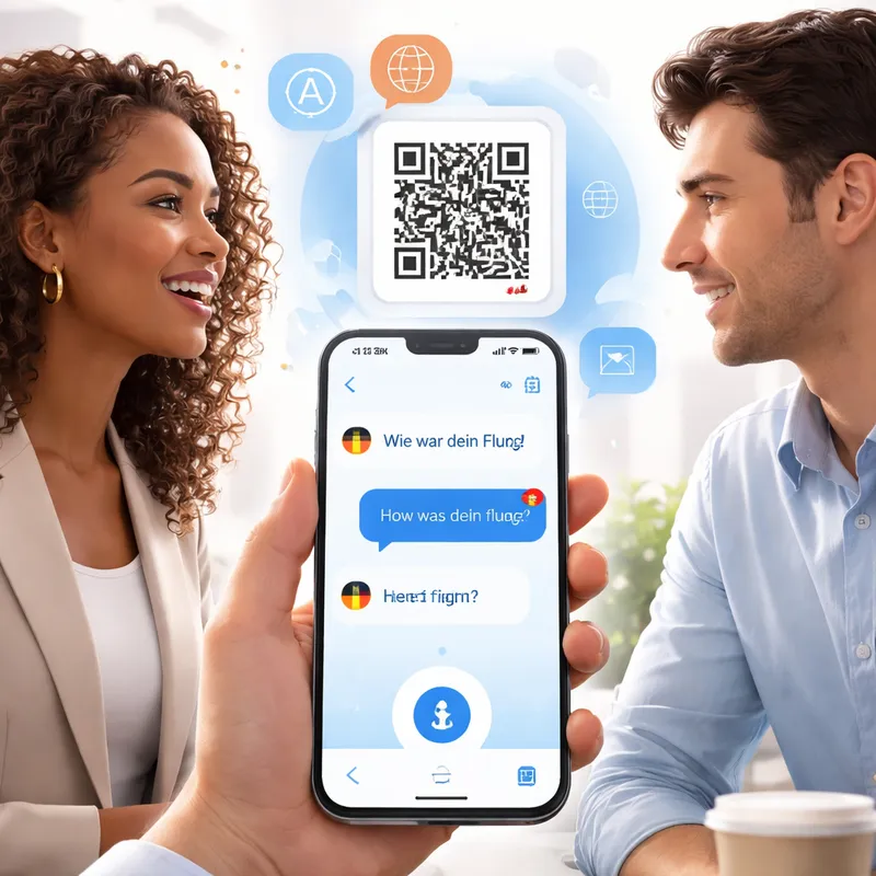 Two people using the DeepL Voice app for real-time translated conversation