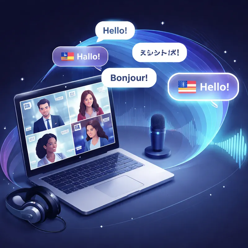 DeepL Voice-to-Voice concept showing live translation during a business meeting