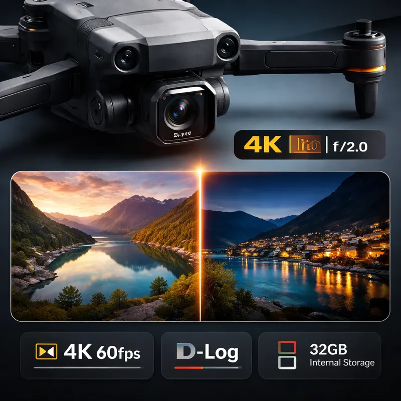 DJI Lito X1 camera close-up with daylight and low-light sample scene comparison