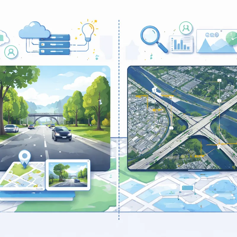 Comparison of Street View grounded generative media and satellite imagery analysis in Google's mapping ecosystem.