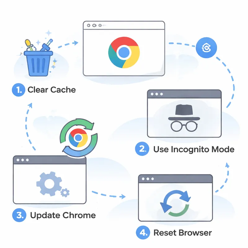 Step by step visual guide for fixing Chrome when websites do not load correctly