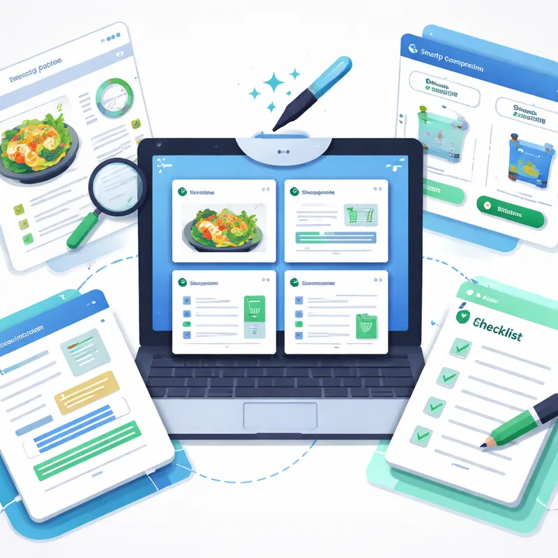 Illustration showing common use cases for reusable Gemini prompts, including recipes, shopping comparisons, and document summaries.