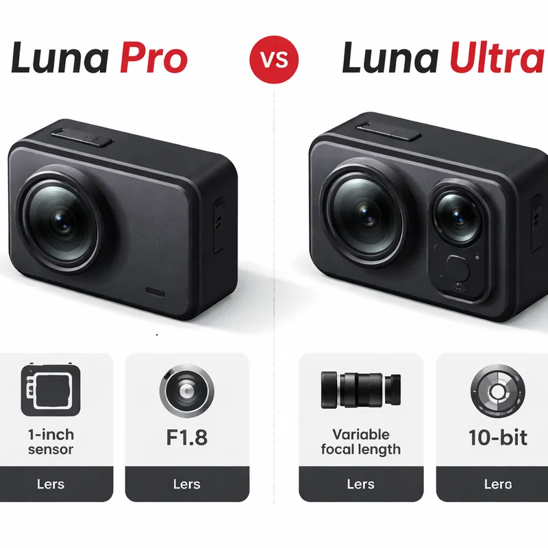 Side-by-side visual comparison of Luna Pro and Luna Ultra camera concepts