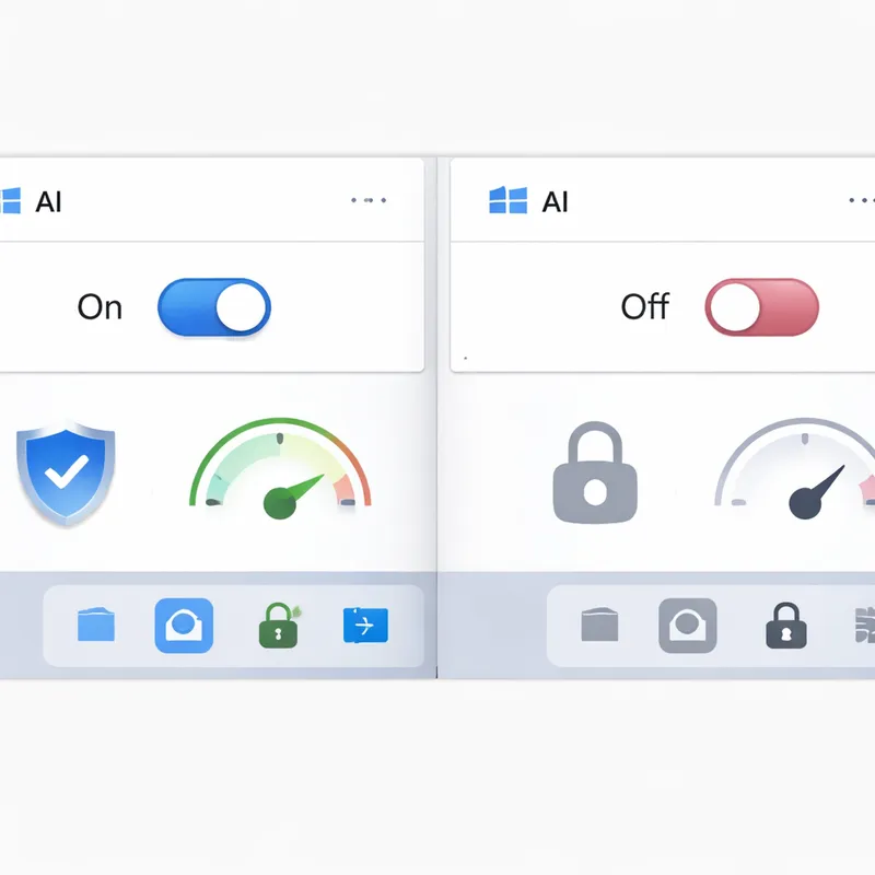 Visual showing optional AI settings and ways users may disable or avoid AI features in Windows 11.