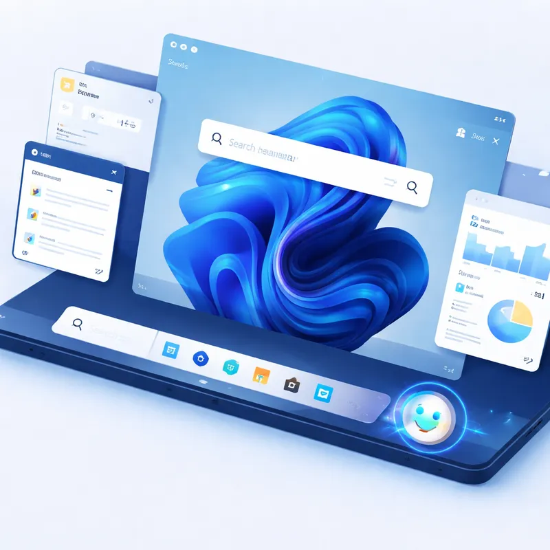 Concept image of Windows 11 taskbar and Search with an AI agent icon integrated into the desktop interface.