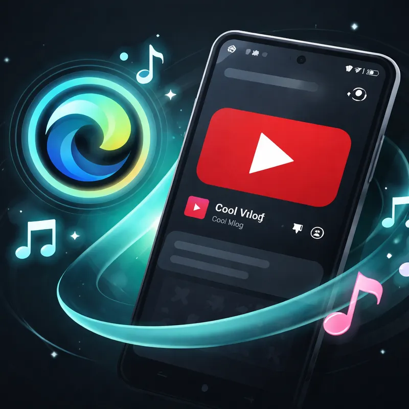Android phone showing Microsoft Edge Canary with YouTube audio continuing in the background