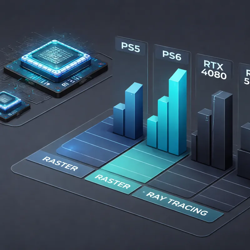 Visual comparison of rumored PS6 performance versus PS5 and high-end PC GPUs