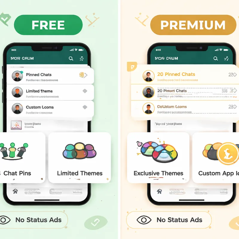 Comparison between free WhatsApp and the tested premium subscription features